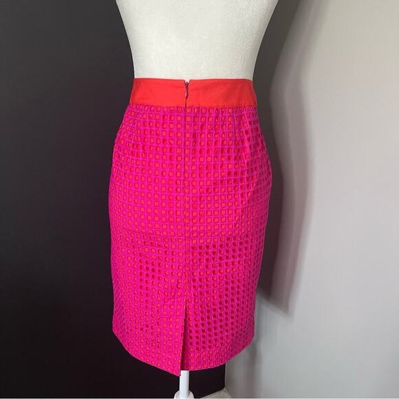 Talbots Geometric Cut Out Overlay Pink and Orange Pencil Skirt- Size 4 P - Picture 2 of 10